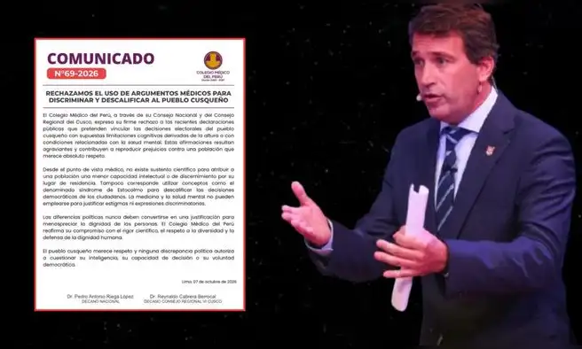 Colegio Médico del Perú rechaza expresiones de Rafael Santos sobre ciudadanos de Cusco: "El pueblo cusqueño merece respeto"