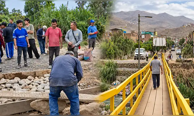Más de 100 vecinos de Comas y Puente Piedra levantan puente artesanal ante El Niño, denuncian abandono de autoridades: "No se hacen presente" Más de 100 vecinos de Comas y Puente Piedra levantan puente artesanal ante El Niño, denuncian abandono de autoridades: "No se hacen presente"