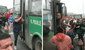 SJL: pasajero rompe retrovisor de bus "Lorito" luego que su pierna quedara atrapada en puerta posterior