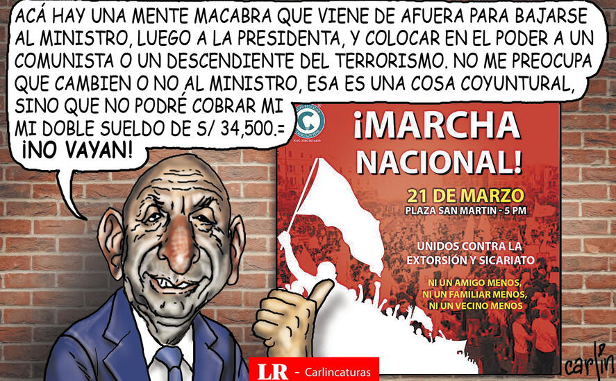Caricatura política de Carlincatura del 21 de marzo de 2025, Marcha Nacional, José Cueto