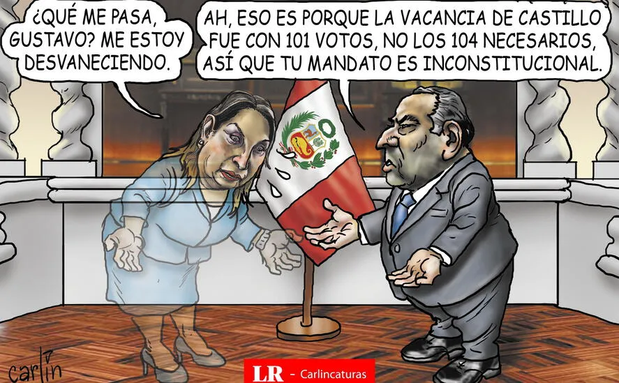 Caricatura política de Carlincatura del 18 de abril de 2025, Dina Boluarte, Gustavo Adrianzén
