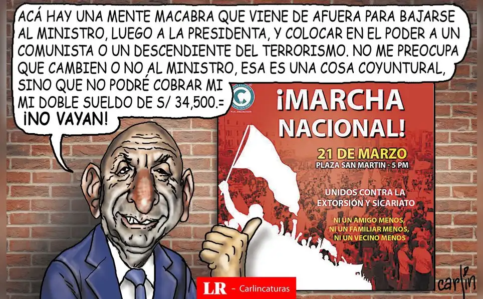 Caricatura política de Carlincatura del 21 de marzo de 2025, Marcha Nacional, José Cueto