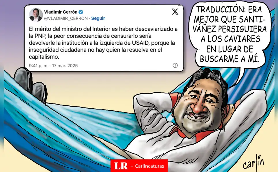 Caricatura política de Carlincatura del 24 de marzo de 2025, Bladimir Cerrón, Perú Libre