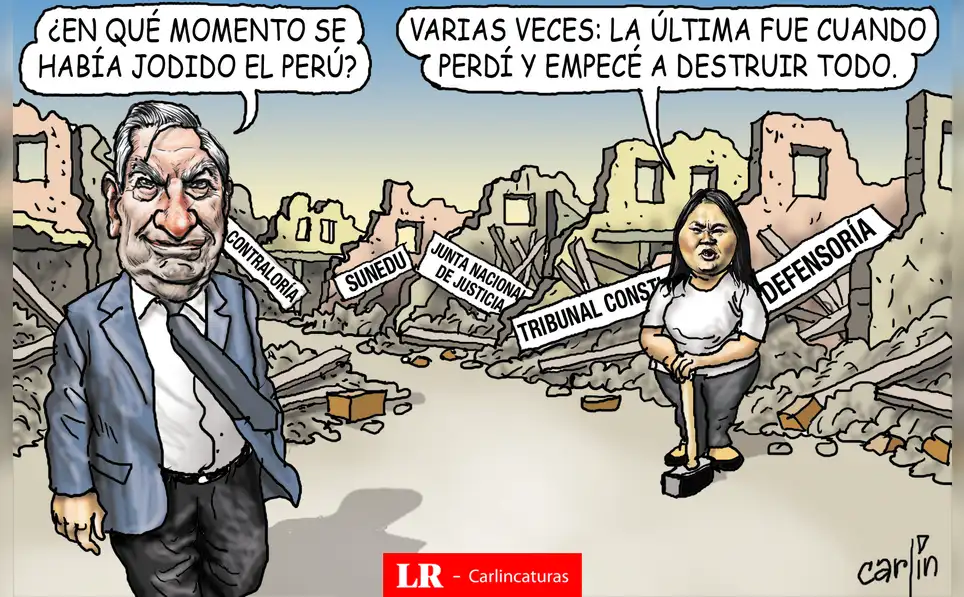 Caricatura política de Carlincatura del 15 de abril de 2025, Mario Vargas Llora, Keiko Fujimori