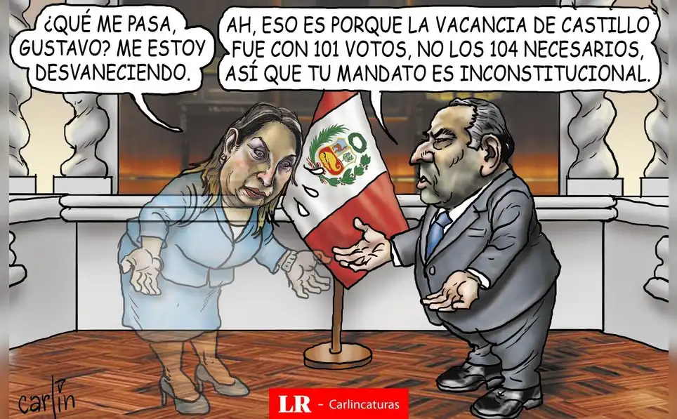 Caricatura política de Carlincatura del 18 de abril de 2025, Dina Boluarte, Gustavo Adrianzén