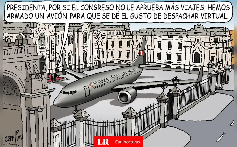 Caricatura política de Carlincatura del 2 de junio de 2025. Fuerza Aérea del Perú, Palacio de Gobierno