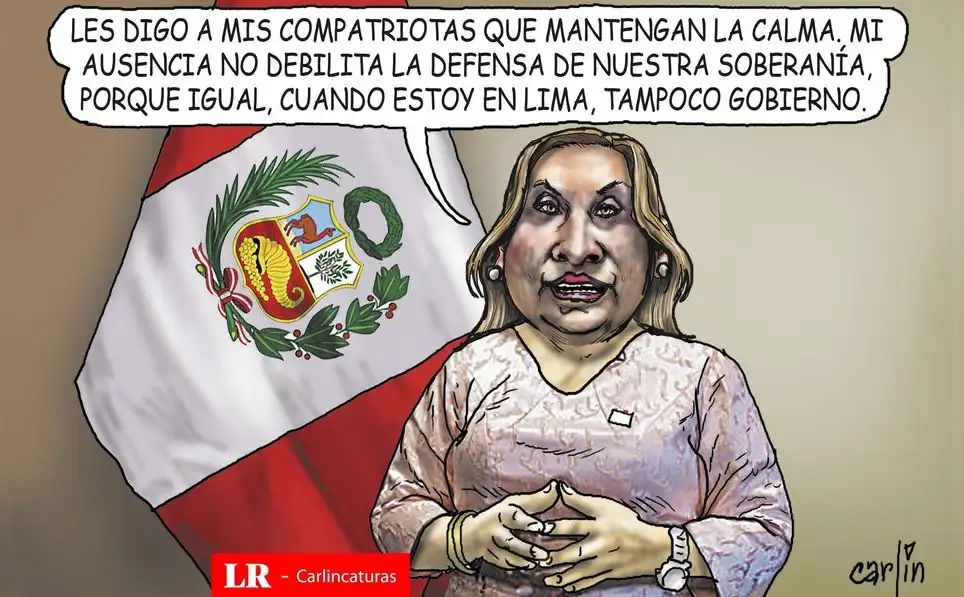 Caricatura política de Carlincatura del 12 de agosto de 2025, Dina Boluarte